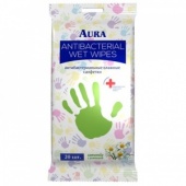 Влажные салфетки Aura антибактериальные (20 штук в упаковке) 