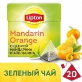 Чай LIPTON "Green Mandarin Orange", зеленый, апельсина и мандарина, пирамидки, 20 шт/уп.