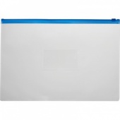 Папка-конверт на молнии А5 Attache, 160 мкм, прозрачный/синий