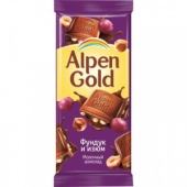 Шоколад "Alpen Gold", молочный фундук и изюмом 90 гр.
