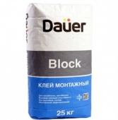 Клей монтажный DAUER BLOCK 25кг (48) для пеноблоков и газосиликата, толщ. слоя от 2 до 5мм, высокая клеящая способность, ровная и чистая кладка блоков