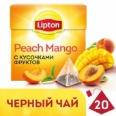 Чай LIPTON "Peach Mango", черный, фруктовый, пирамидки, 20шт/пач.